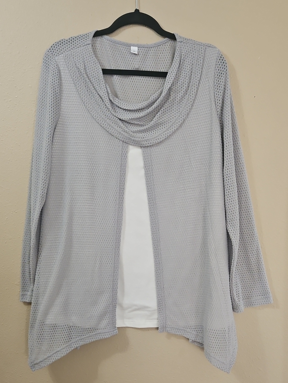Light Gray Open Knit Layered Top with White Underlay